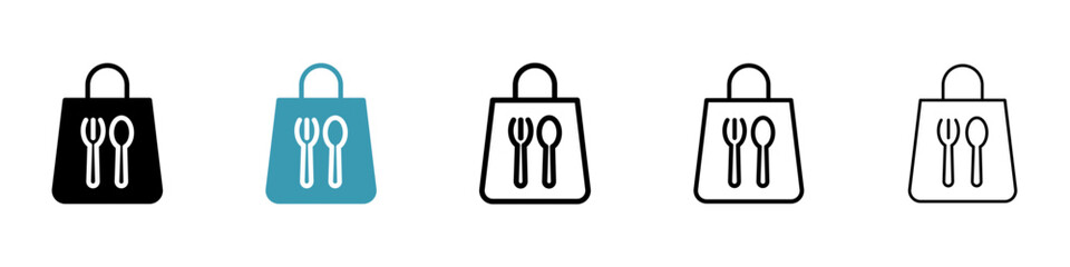 Take away food vector icon set. Food bag take away vector illustration. Food takeaway isolated design vector illustration for Ui designs. - obrazy, fototapety, plakaty