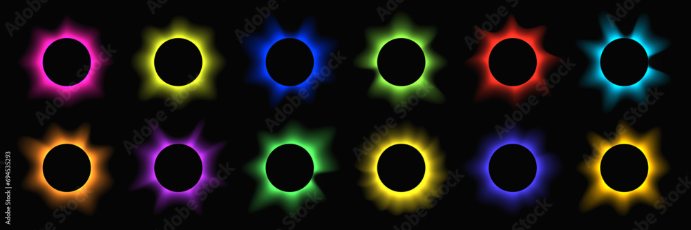 Poster set of circle illuminate light frames with color gradient