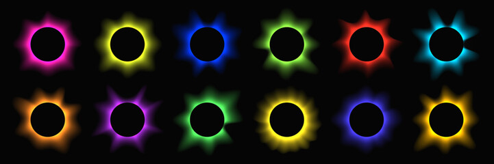 Set of circle illuminate light frames with color gradient