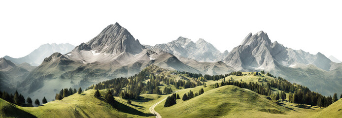 Breathtaking panorama of towering, majestic mountain summits, cut out