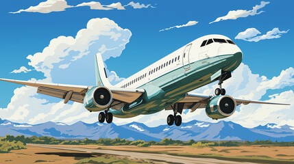 Fototapeta na wymiar Illustration Of A Large Passenger Airplane Takes Off From The Runway