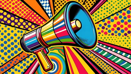 Fotobehang Retro megaphone on colorful background. Ready to make a marketing or advertising announcement © All Creative Lines
