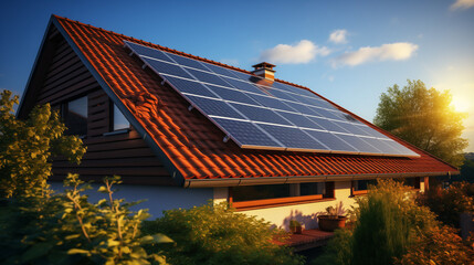 Solar Panels on the Roof of a House - obrazy, fototapety, plakaty