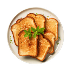 Delicious bread french toasts on a white plate isolated on a white background. Top view.