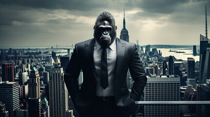 GORILLA WEARING A SUIT IN THE BIG CITY