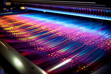 High-tech fabric loom featuring a futuristic display of holographic cashmere patterns, perfect for adding a modern flair to any design.