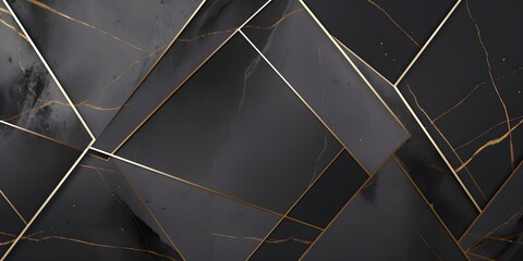 Abstract Geometric Black Marble Background with Gold Accents