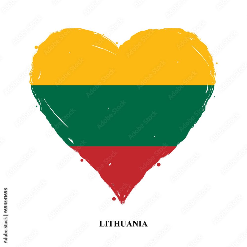 Poster vector lithuania flag in heart shape with grunge texture. heart shaped lithuania flag isolated on wh