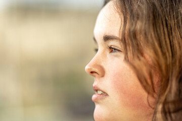 Close-up of the face of a young overweight woman, facial expression