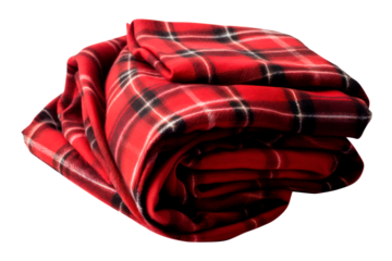 folded warm red wool checkered plaid blanket, png file of isolated cutout object  on transparent background