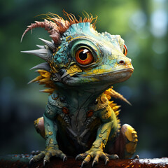 Fototapeta premium 3d little dragon with a magical forest background. Generative AI