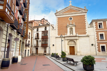 Salvador church in the old town of the city of Valladolid at sunset, Spain. High quality photography