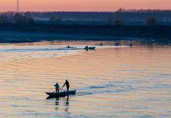 Boats on the Po river. Cremona