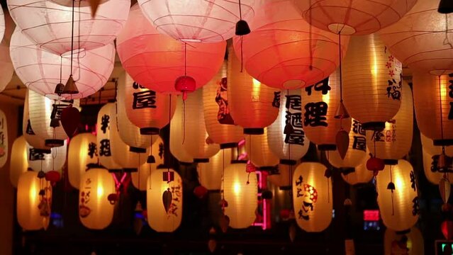 Red traditional chinese lanterns on the cafes street Melaka Malaysia