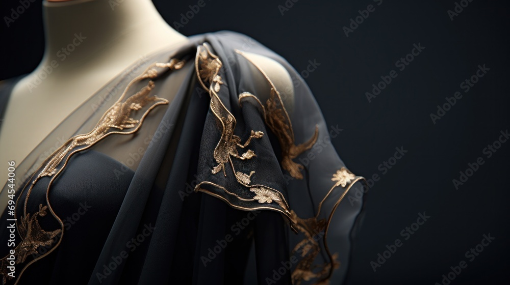 Wall mural A close up of a dress with gold embroidery on it, AI