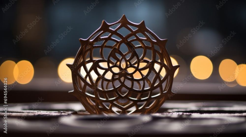 Poster a close up of a decorative object on top of some sort of table, ai