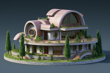 Fototapeta premium House with futuristic architecture covered with grass