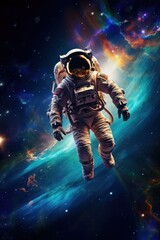 Fototapeta na wymiar Astronaut in vivid cosmic background, floating among stars