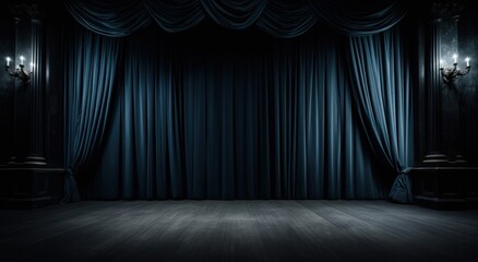 Fototapeta premium stage curtains with dark wooden floor stock