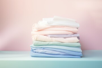 Pile of baby jersey textile in pastel colors