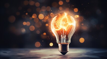 Glowing light bulb on bokeh background. 3d rendering, AI generated - obrazy, fototapety, plakaty