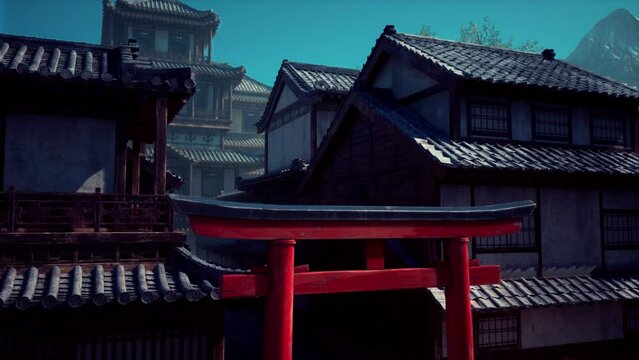 A traditional Japanese temple with a vibrant red gate