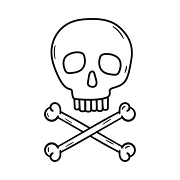 Skull crossbones vector icon in doodle style. Symbol in simple design. Cartoon object hand drawn isolated on white background.