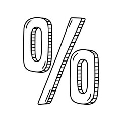 Percent symbol vector icon in doodle style. Symbol in simple design. Cartoon object hand drawn isolated on white background.