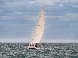 Fototapeta premium white Yacht Heeling Over