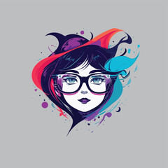2d vector illustration face head with hair and glasses and sunglasses fashion 