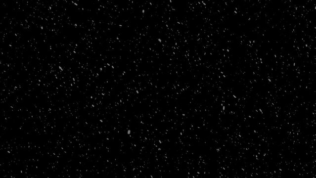 Looped Snowflakes Falling - Isolated on Black Screen Alpha. Christmas Snow Loop Effect, Falling Down Slowly in 4K Animation on Green Screen
