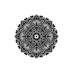 Mandala dibujado a mano, negro, sin fondo, ilustración original, corazones