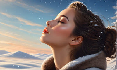 portrait of a beautiul girl in winterscape