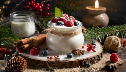 Berry yogurt christmas, and festive