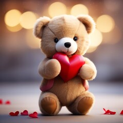 Cute fluffy Teddy bear with a red heart. Valentine's Day