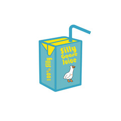 Vector illustration of a white goose on a juice box,Vector illustration with cute and funny goose