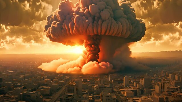 Terrible explosion of a nuclear bomb with a mushroom
