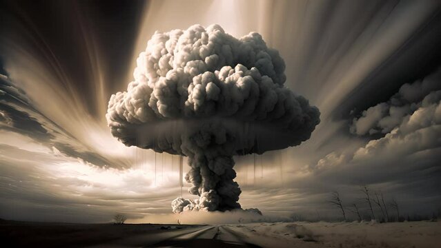 Terrible explosion of a nuclear bomb with a mushroom