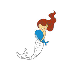 Hand drawn cartoon cute underwater mermaid