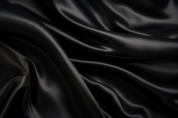 Image photo of black satin drape material, glossy