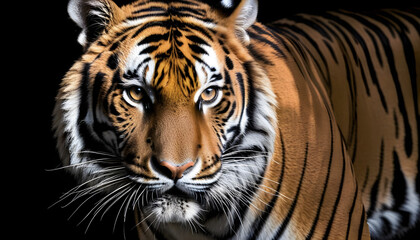 Naklejka premium Portrait of a Tiger with a black background