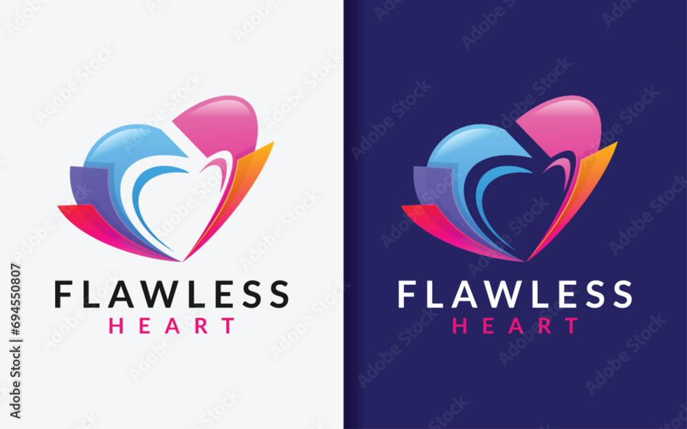 Poster abstract wonderful heart logo with colorful gradient shape as love symbol design concept.