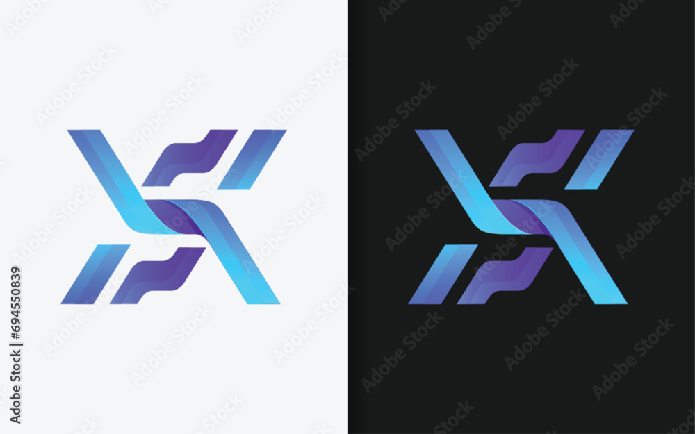 Poster Abstract Initial Letter X with Modern Stylish Shape and Blue Gradient Color.