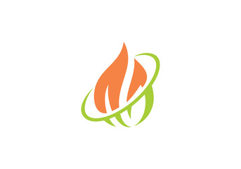 fire leaf logo design, energy flame droplet line art style symbol icon template