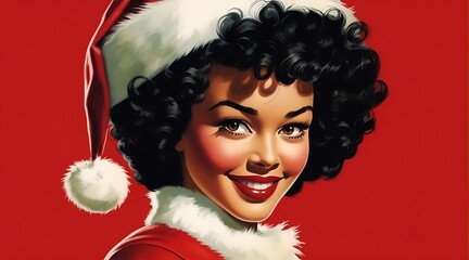 Retro Cheerful Mrs. Claus black woman Christmas Vintage