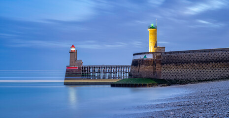 Two lighthouses in Fecamp Brittany.