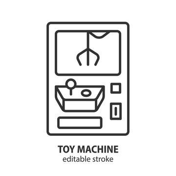 Claw crane machine line icon. Toy vending machine vector symbol. Editable stroke.
