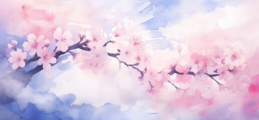 illustration of white cherry blossom branch with bokeh whimsical light, dreamy flower theme, Generative Ai	

