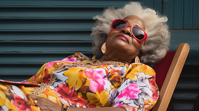 copy space, elderly black woman taking a nap on a pillow on background. National Napping Day. retired black woman resting while tired. Peaceful scene.