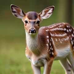 European fallow deer or common fallow deer (Dama dama) fawn portrait; Bavaria, Germany